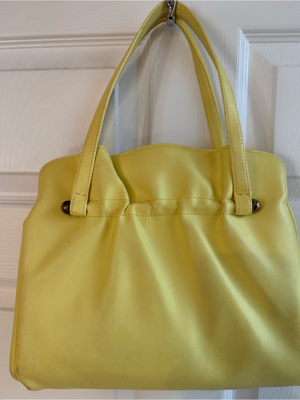 VINTAGE Empress Yellow Leather Frame Handbag Rose Clasp Accordion 1950s 1960s